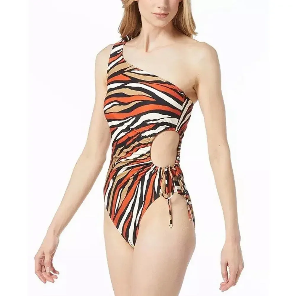 Michael Kors One-Shoulder Cutout One Piece Swimsuit Terracotta Women's 10 NWT - Picture 2 of 9
